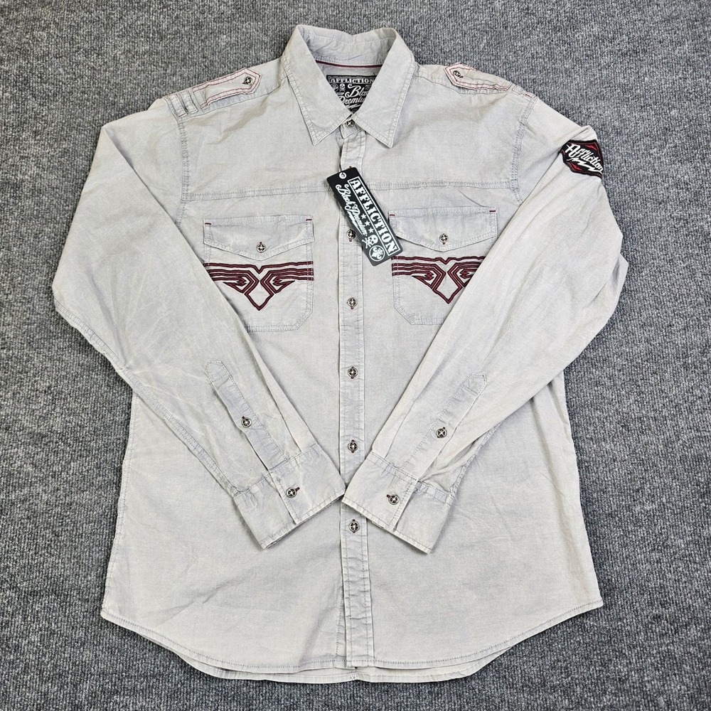 Affliction Black Premium Custom Ride Shirt Men's XL Gray Long Sleeve NEW